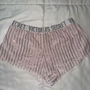 VICTORIA'S SECRET Pink Shiny Striped Women's Sleep Shorts | SIZE S